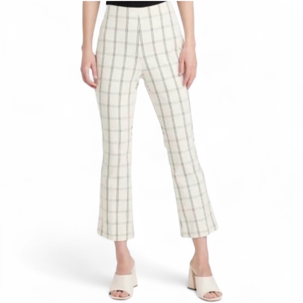 A NEW DAY CREAM PLAID KICK CROP FLARE SIDE ZIP PANTS SIZE 2